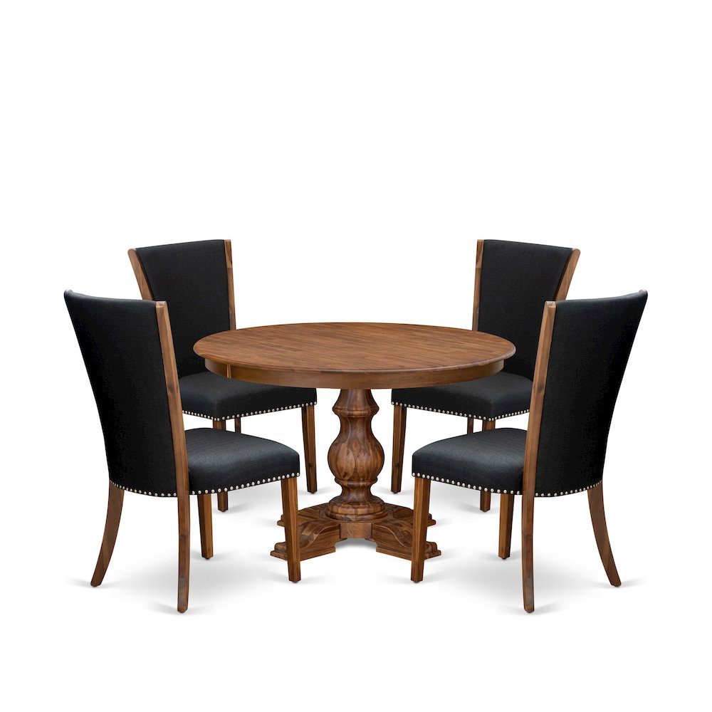 5 Piece Dining Table Set For 4 Contains 48" Round Table In Black Color
