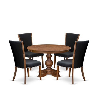 5 Piece Dining Table Set For 4 Contains 48" Round Table In Black Color