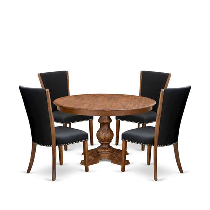 5 Piece Dining Table Set For 4 Contains 54" Round Table In Black Color