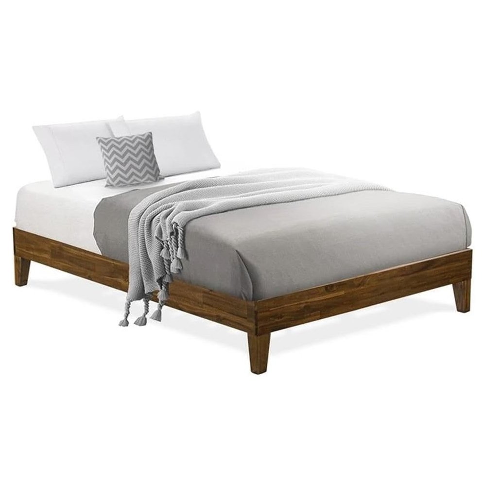 NVP-22-F Full Size Bed Frame with 4 Hardwood Legs and 2 Extra Center Legs - Walnut Finish