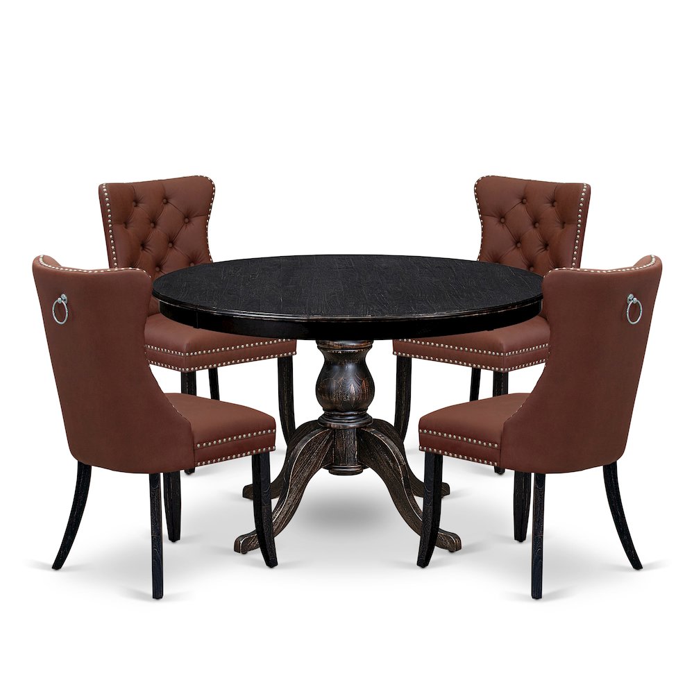 5 Piece Dining Table Set Consists Of 48" Round Table In Burgandy Color