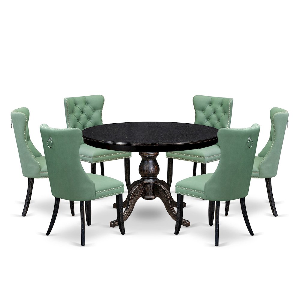7 Piece Dinette Set Consists Of 48" Round Table In Willow Green Color