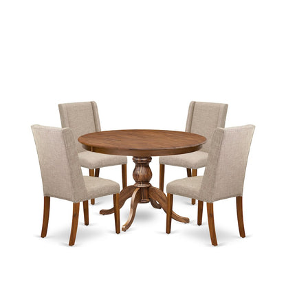 5-Piece Dinner Table Set Of A Dining Table, 4 Light Tan Fabric Mid Century Chair