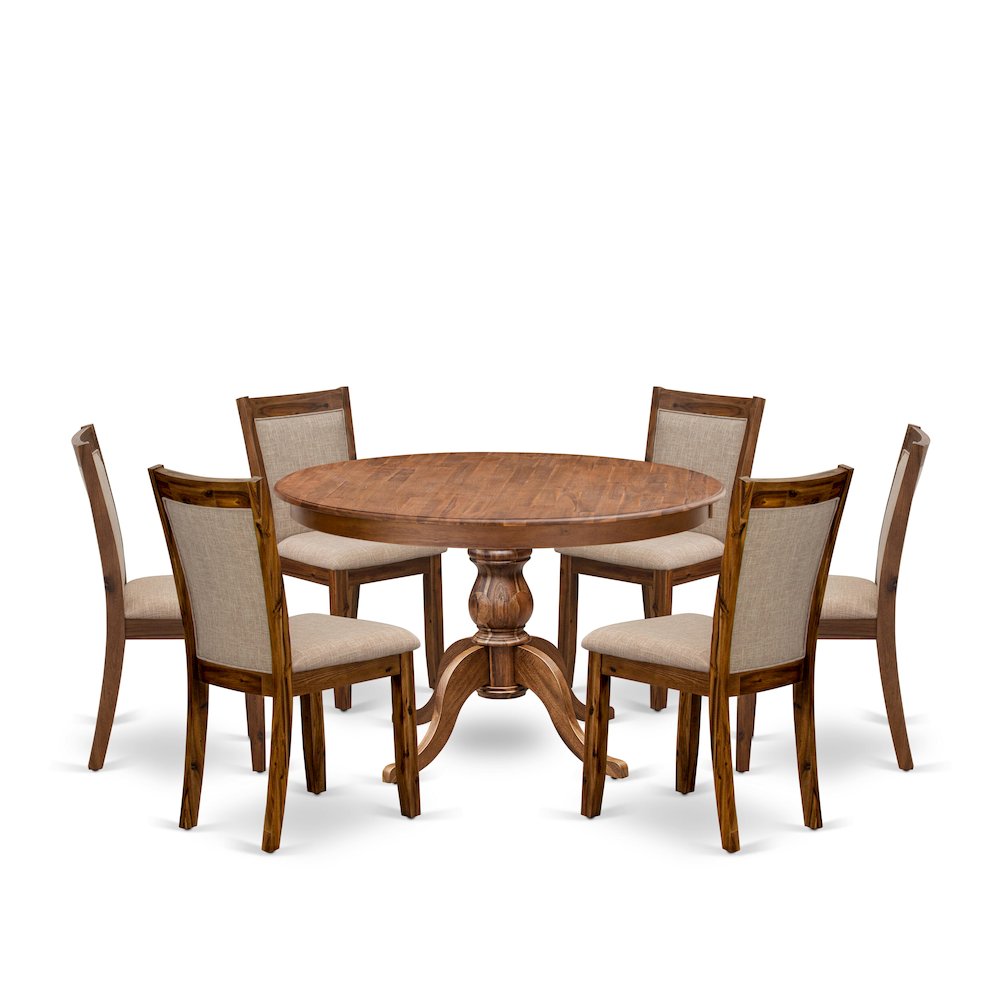 7-Pc Modern Dining Set Of A Pedestal Dining Table, 6 Light Tan Parson Chairs
