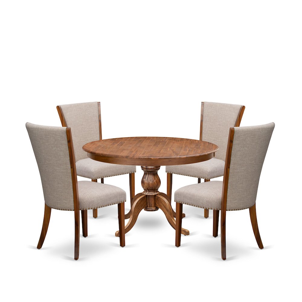 5 Piece Dinette Set Consists Of 48" Round Dining Table In Light Tan Color