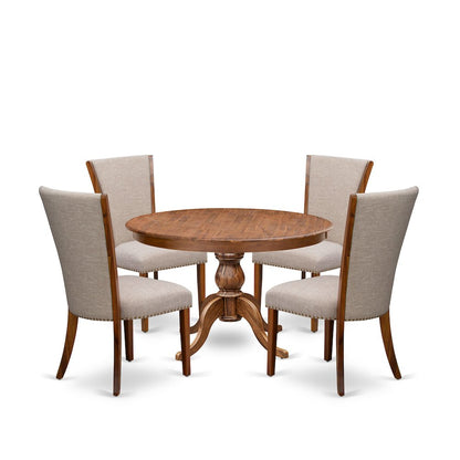5 Piece Dinette Set Consists Of 48" Round Dining Table In Light Tan Color
