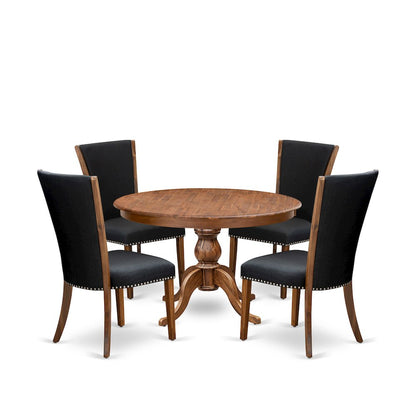 5 Piece Dinette Set For 4 Consists Of 48" Round Table In Black Color