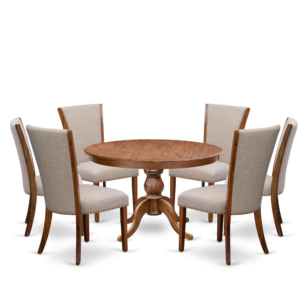 7 Piece Dining Set For 6 Contains 48" Round Table In Light Tan Color