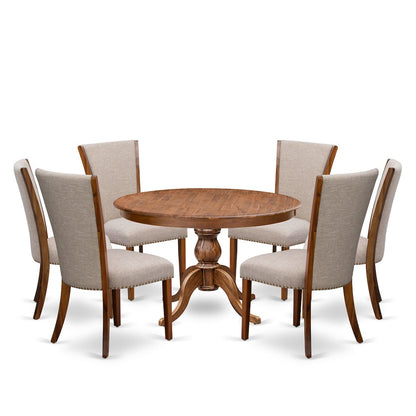 7 Piece Dining Set For 6 Contains 48" Round Table In Light Tan Color