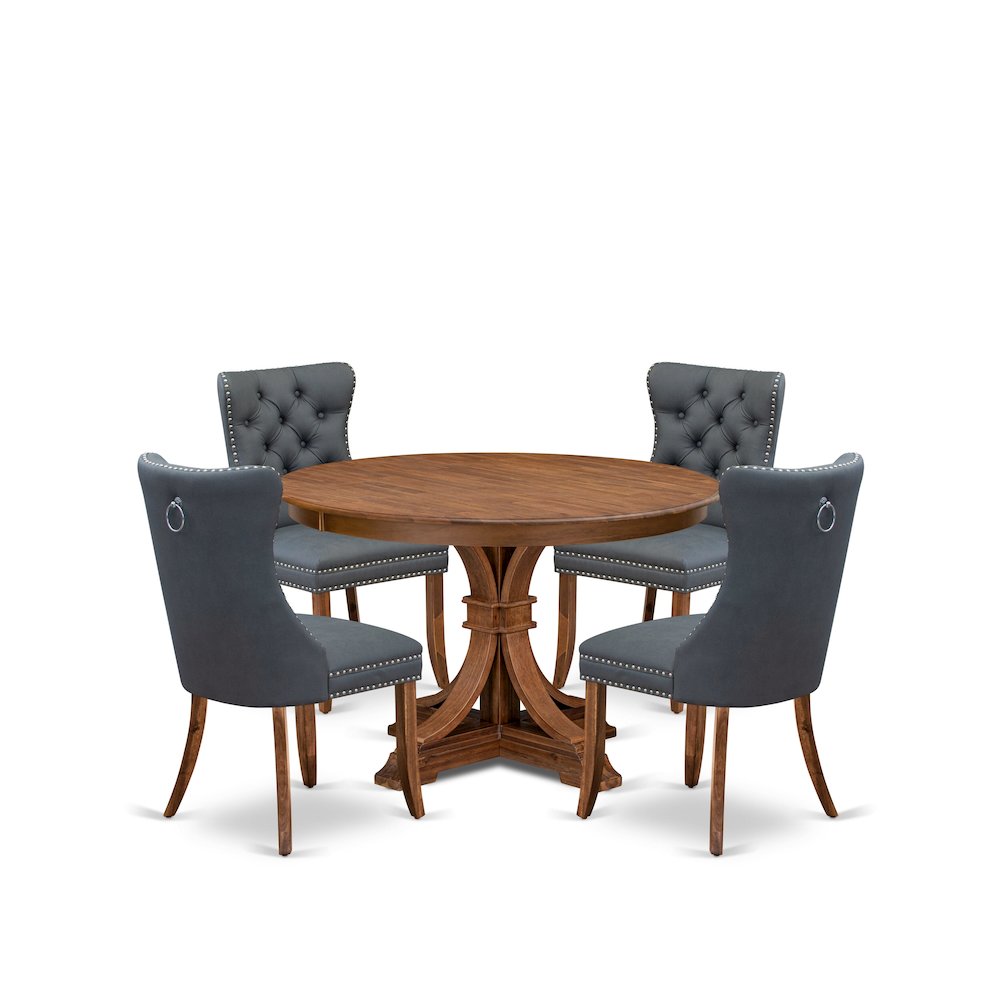 5-Piece Dining Table Set Of A Mid-Century Dining Table, 4 Platinum Gray Chairs