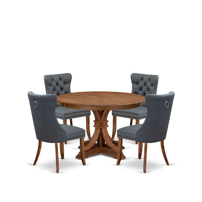 5-Piece Dining Table Set Of A Mid-Century Dining Table, 4 Platinum Gray Chairs