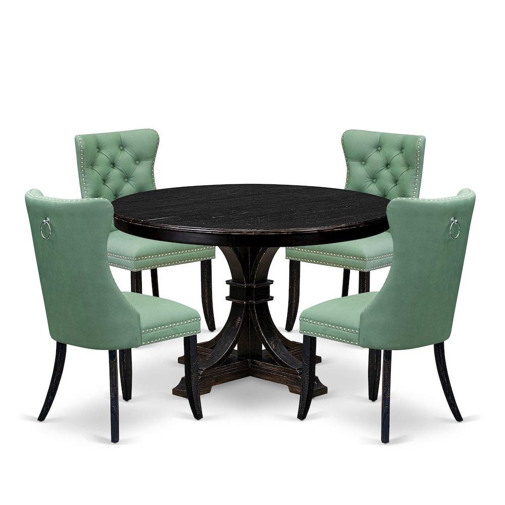 5 Piece Dining Set Contains 48" Round Table In Willow Green Color