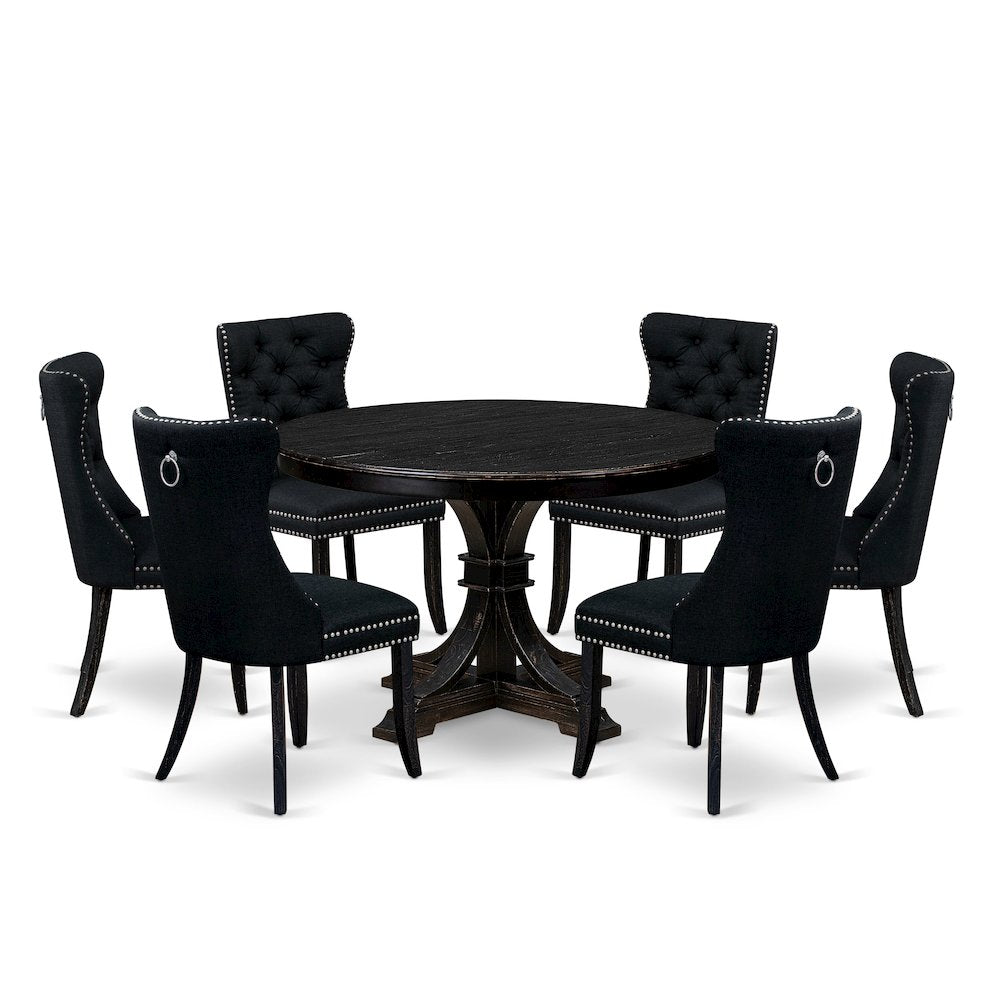 7 Piece Kitchen Table Set Includes 48" Round Table In Black Color