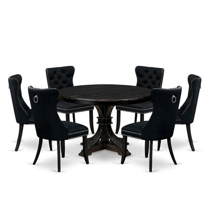 7 Piece Kitchen Table Set Includes 48" Round Table In Black Color