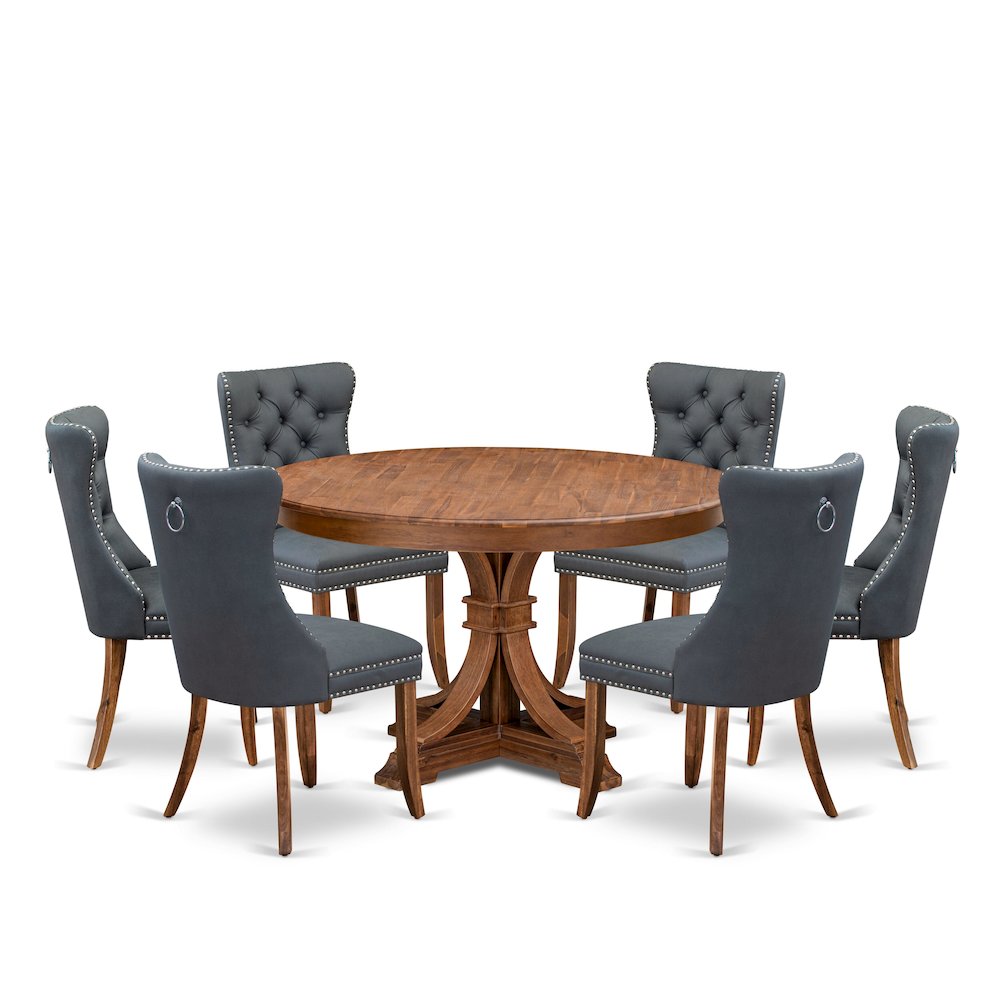 7-Piece Modern Dining Room Set Of A Kitchen Table, 6 Platinum Gray Dining Chairs