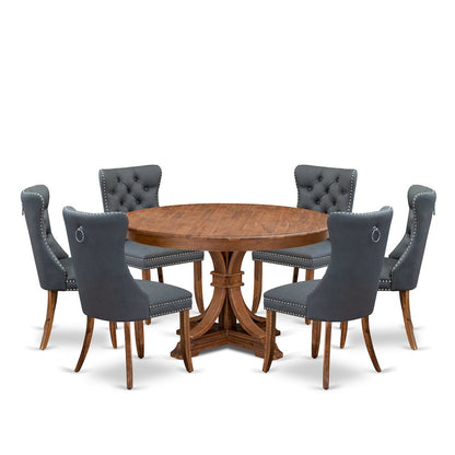 7-Piece Modern Dining Room Set Of A Kitchen Table, 6 Platinum Gray Dining Chairs