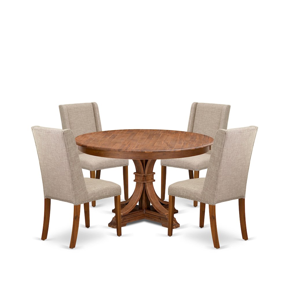5-Piece Dining Table Set Of A Kitchen Table, 4 Light Tan Fabric Modern Chair