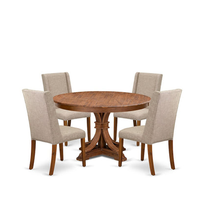 5-Piece Dining Table Set Of A Kitchen Table, 4 Light Tan Fabric Modern Chair