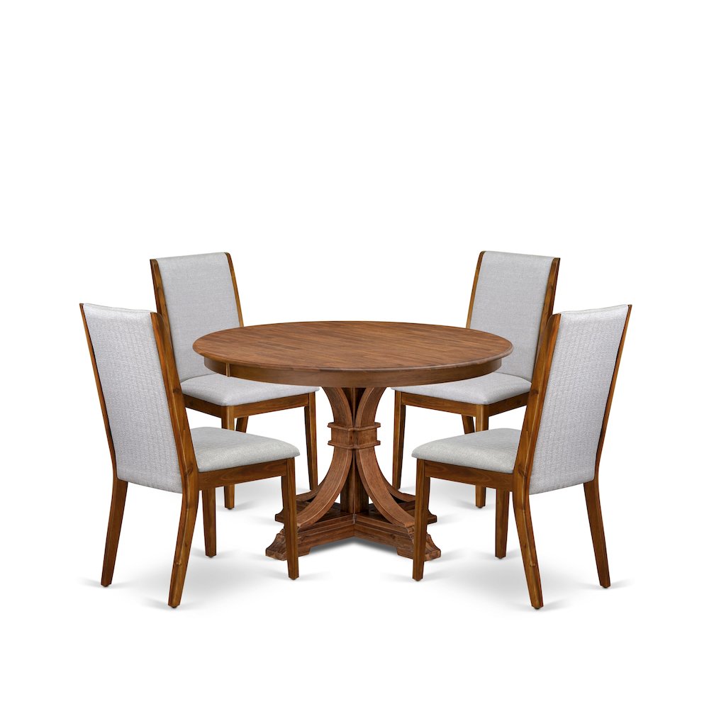 5-Piece Kitchen Table Set Of A Wooden Dining Table, 4 Grey Kitchen Chairs