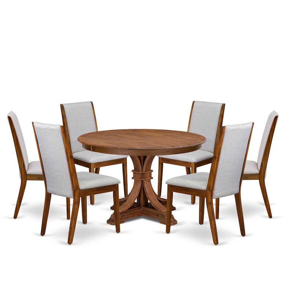 7-Piece Dining Room Set A Modern Table, 6 Grey Linen Fabric Dining Chairs