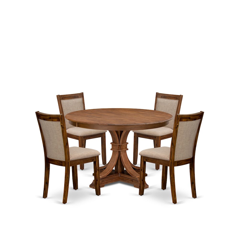 5-Pc Kitchen Table Set A Pedestal Dining Table, 4 Light Tan Fabric Dining Chairs