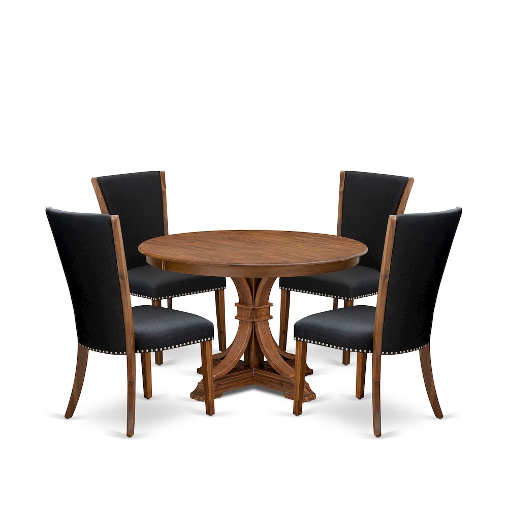 5 Piece Dining Table Set For 4 Includes 48" Round Table In Black Color