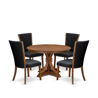 5 Piece Dining Table Set For 4 Includes 48" Round Table In Black Color