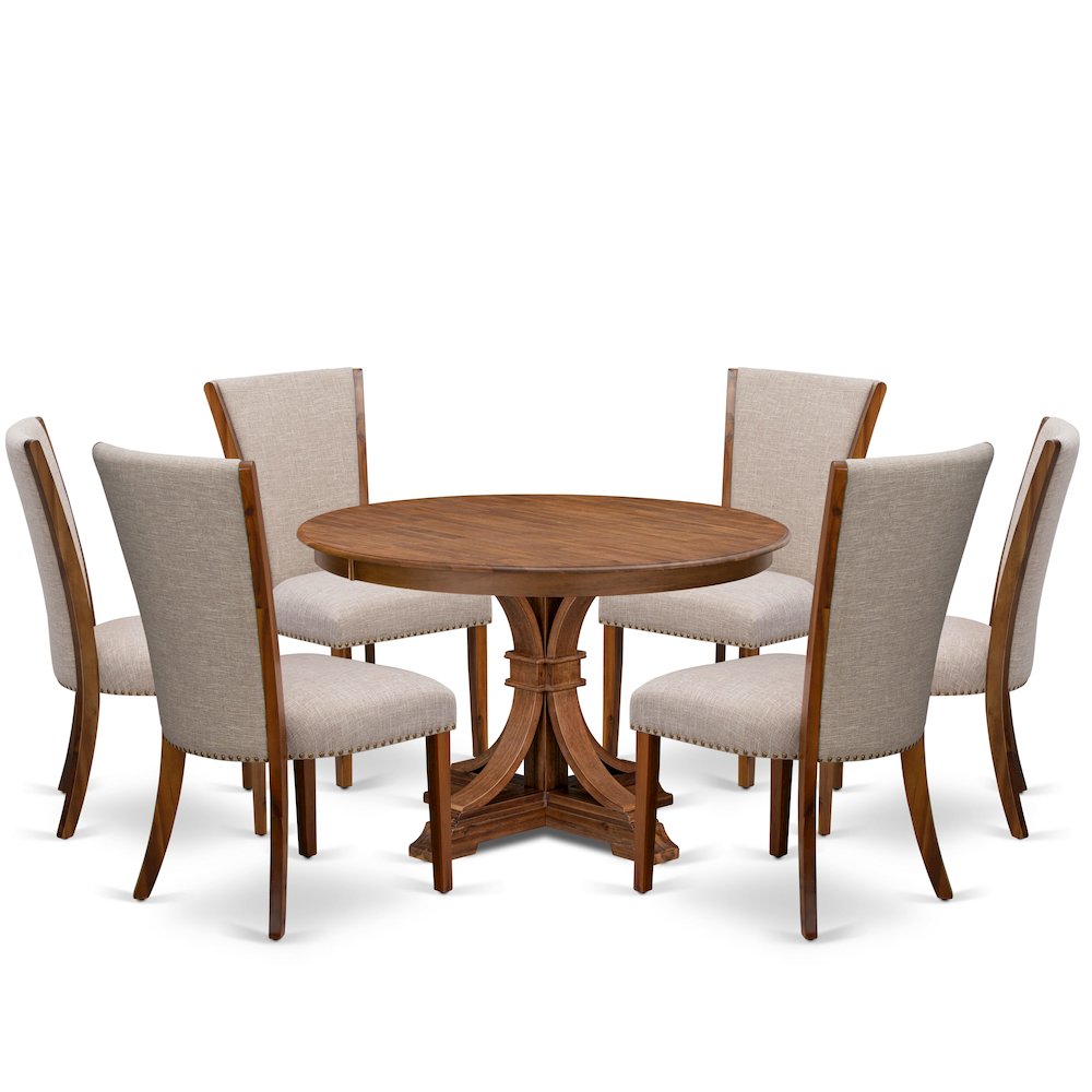 7 Piece Dinette Set Consists Of 48" Round Dining Table In Light Tan Color