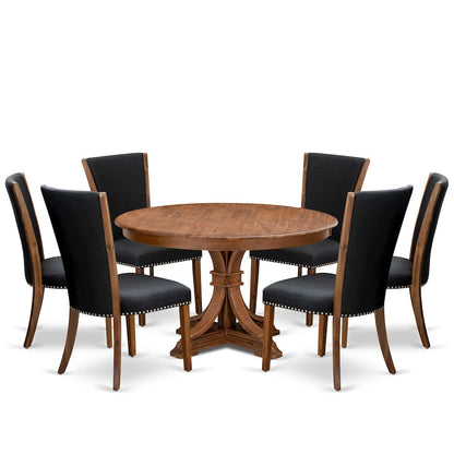 7 Piece Dining Table Set For 6 Contains 54" Round Table In Black Color