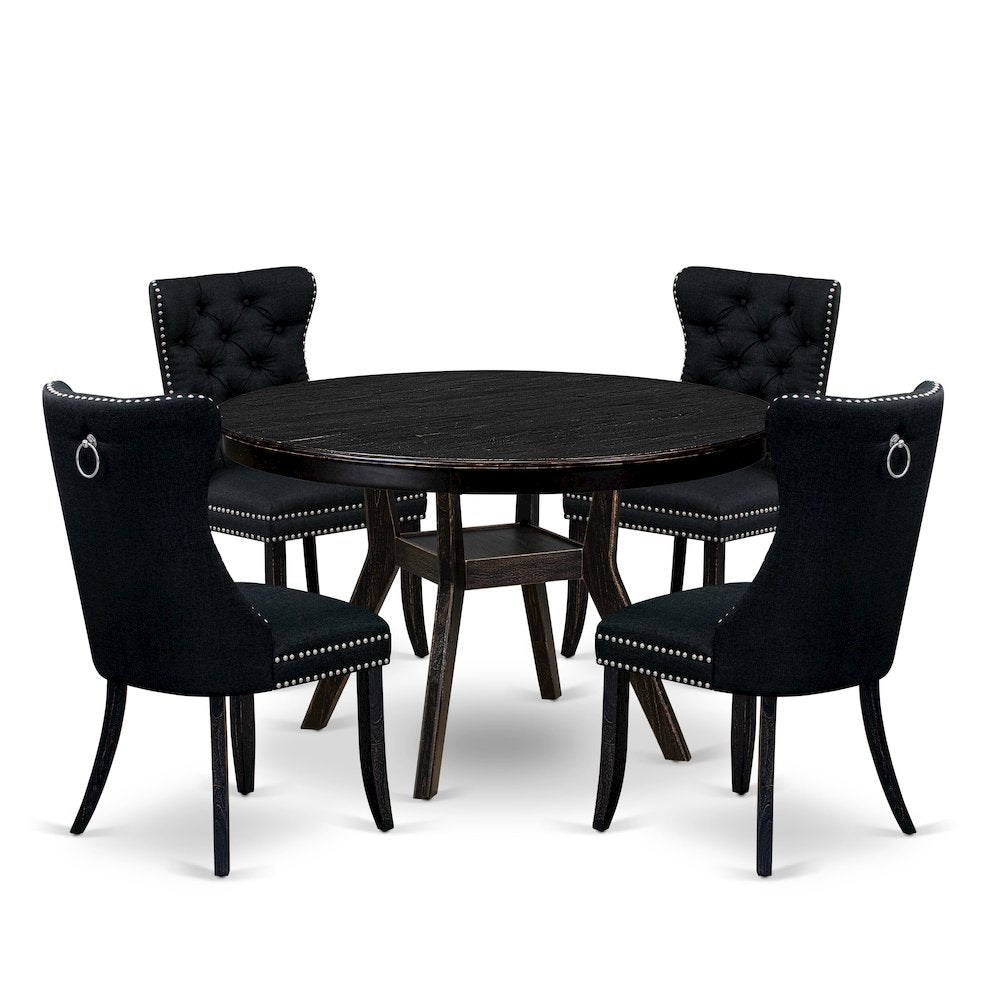 5 Piece Dining Room Set Consists Of 48" Round Table In Black Color