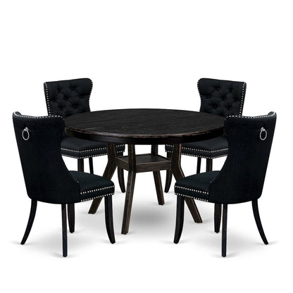 5 Piece Dining Room Set Consists Of 48" Round Table In Black Color
