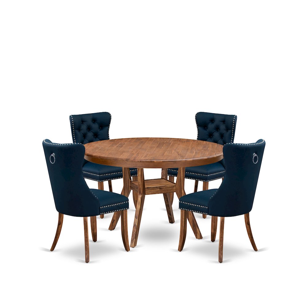 5-Pc Modern Dining Table Set Include A Dining Table And 4 Navy Blue Chairs