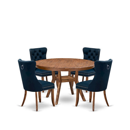 5-Pc Modern Dining Table Set Include A Dining Table And 4 Navy Blue Chairs