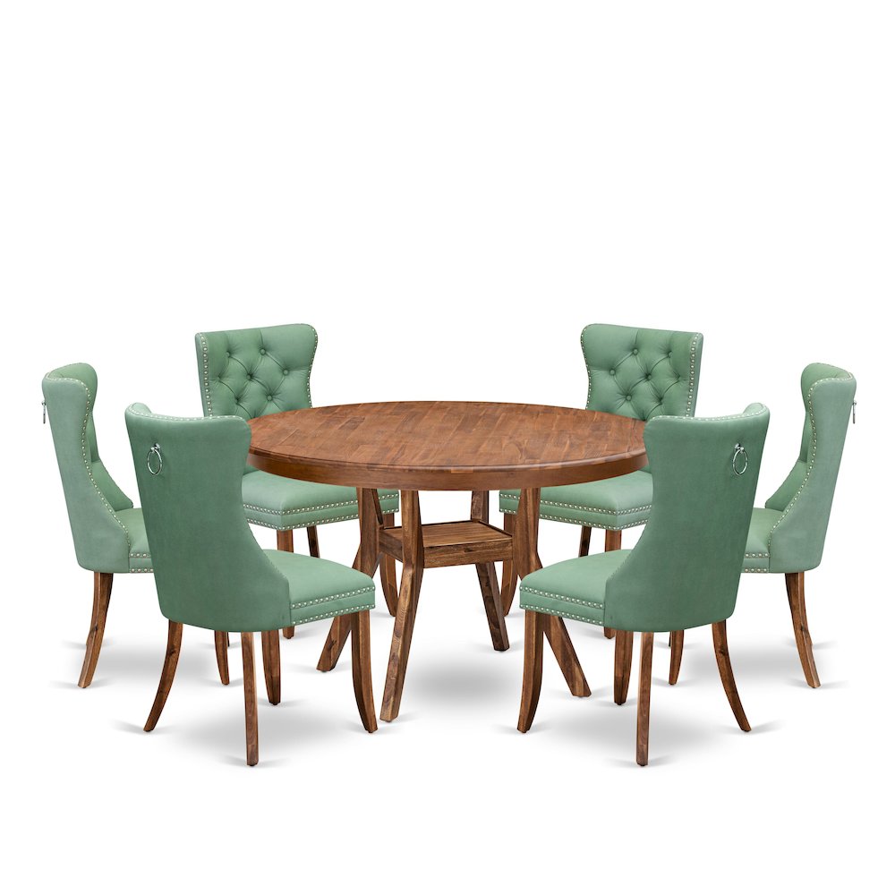 7-Pc Modern Dining Table Set Consist A Table And 6 Willow Green Dining Chairs