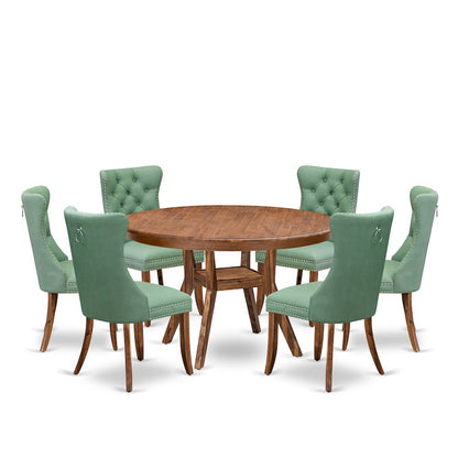 7-Pc Modern Dining Table Set Consist A Table And 6 Willow Green Dining Chairs