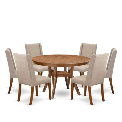 7-Piece Mid Century Dining Set Of A Dinner Table, 6 Light Tan Modern Chair