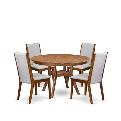 5-Piece Mid Century Dining Set Consist Of A Dining Table, 4 Grey Chair