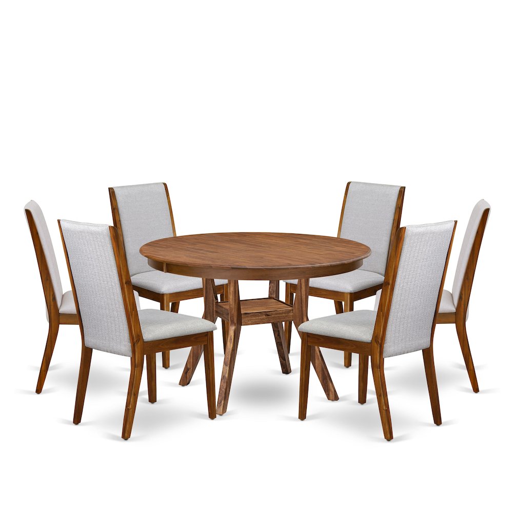 7-Piece Modern Dining Set Consist Of A Modern Table, 6 Grey Modern Dining Chair