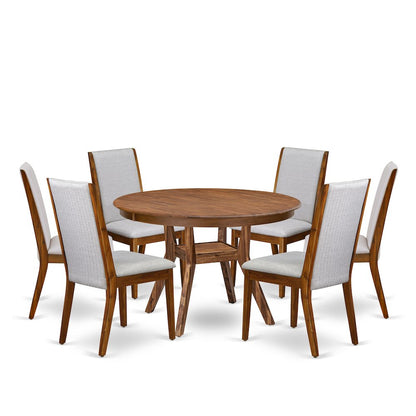 7-Piece Modern Dining Set Consist Of A Modern Table, 6 Grey Modern Dining Chair