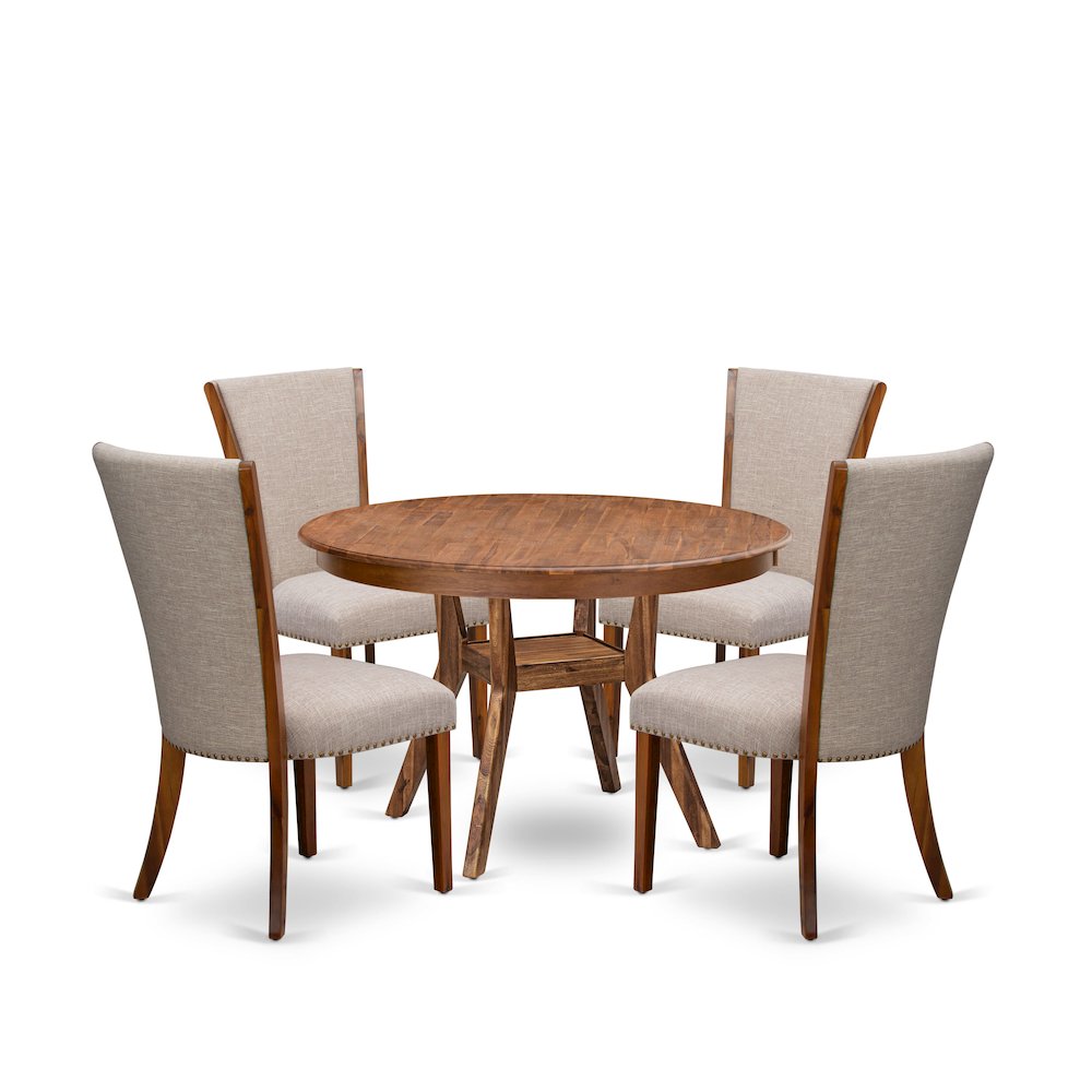 5 Piece Dining Table Set Contains 48" Round Table In Light Tan Color
