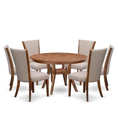 7 Piece Kitchen Table Set Contains 54" Round Table In Light Tan Color
