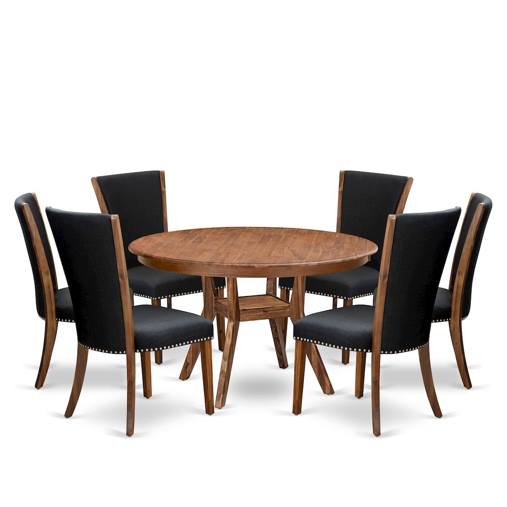 7 Piece Dining Set For 6 Consists Of 54" Round Table In Black Color