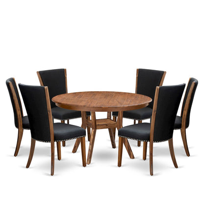 7 Piece Dining Set For 6 Consists Of 54" Round Table In Black Color