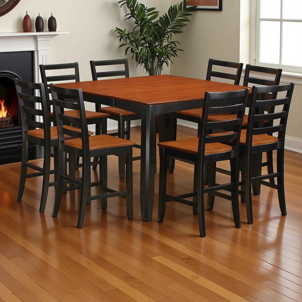 Square Dining Table Set for 8 with Counter Height Chairs in Black