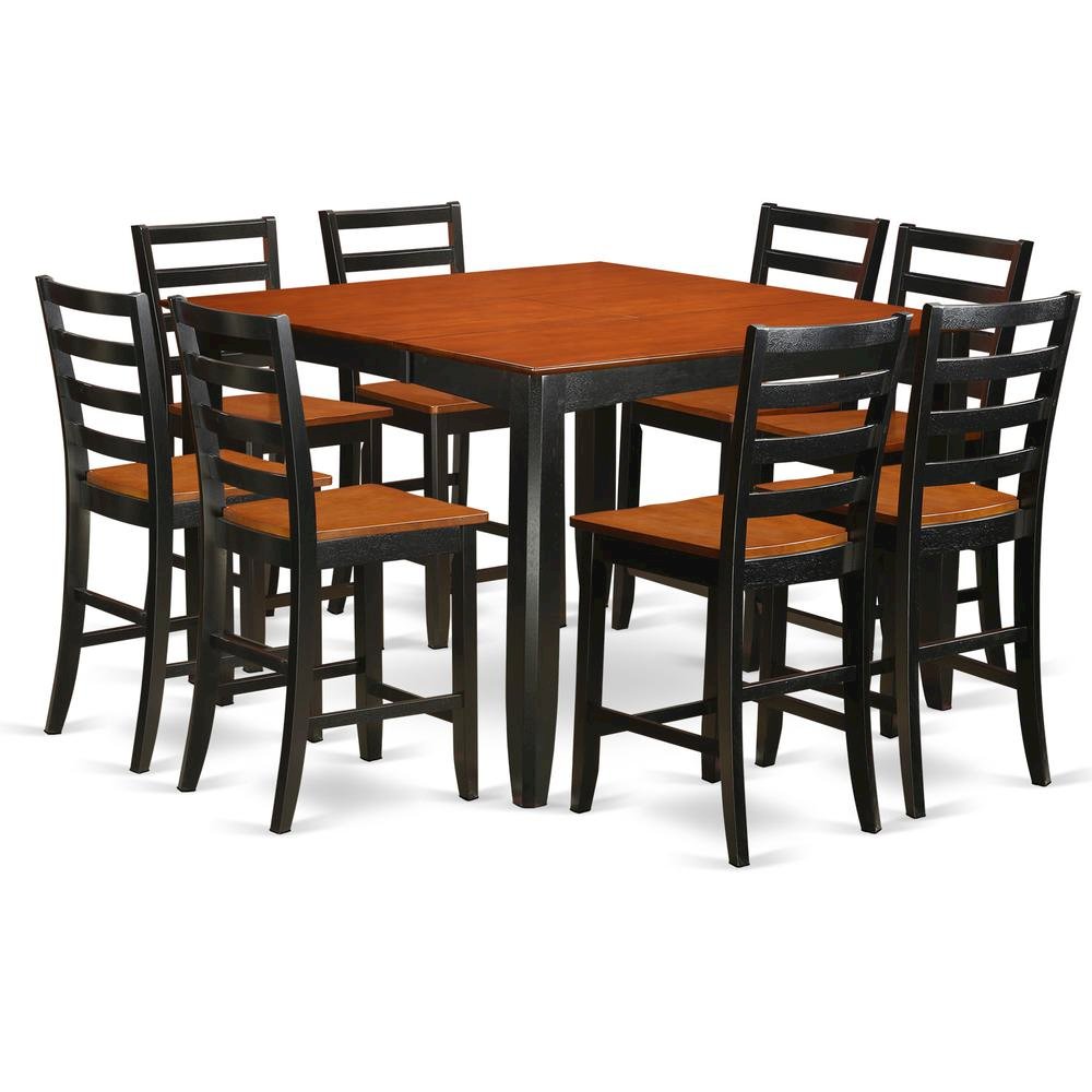Square Dining Table Set for 8 with Counter Height Chairs in Black