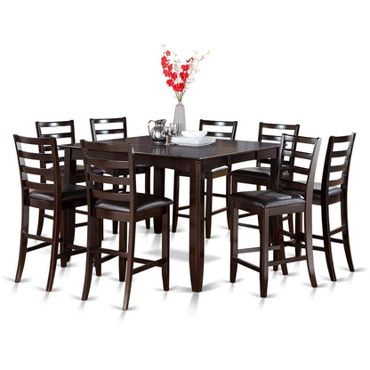 Square Counter Height Dining Table for 8 with Chairs in Brown Wood