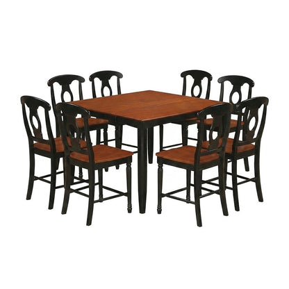 Solid Wood High Top Counter Height Pub Table and Chairs 9 Piece, Black & Cherry