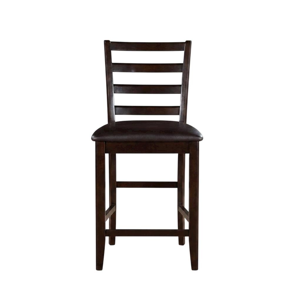 Faux Leather Counter Height Bar Stools with Ladder Back, Set of 2, Cappuccino
