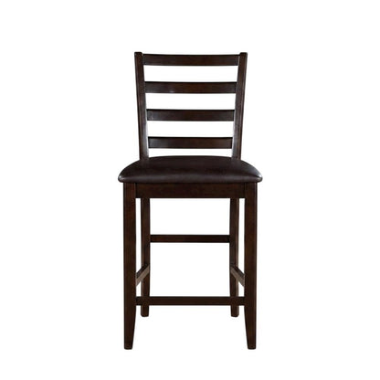 Faux Leather Counter Height Bar Stools with Ladder Back, Set of 2, Cappuccino