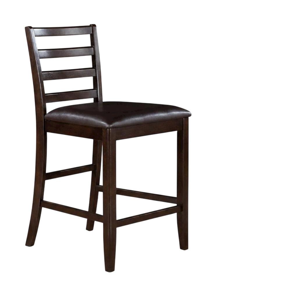 Faux Leather Counter Height Bar Stools with Ladder Back, Set of 2, Cappuccino